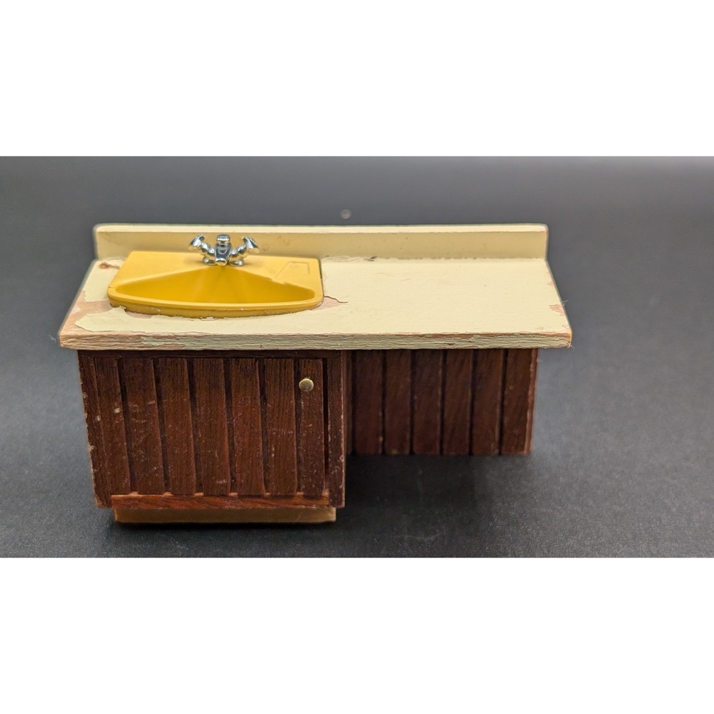 1970s Vintage Lundby Dolls House Yellow Bathroom Sink